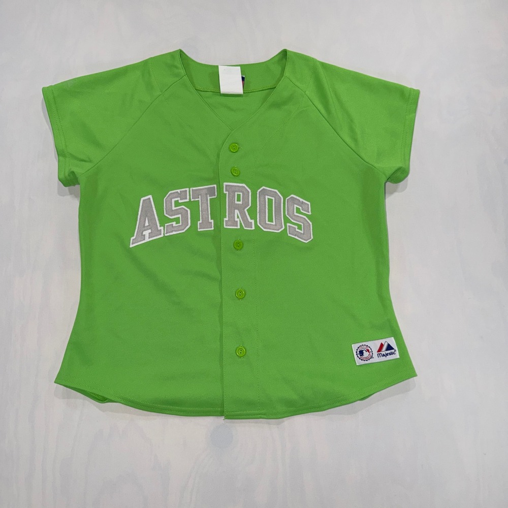 Majestic Houston Astros Jersey Womens L Green Button Up MLB Baseball Shirt